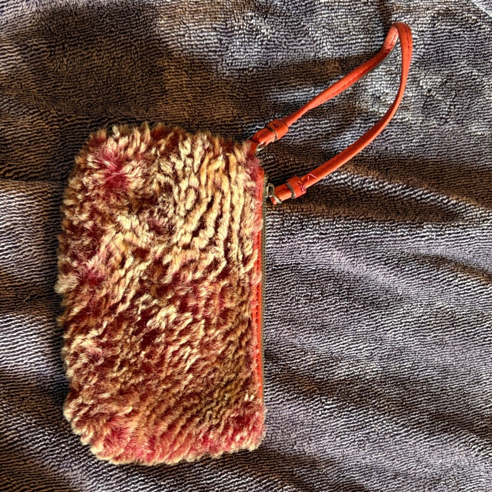 Fuzzy Red and Brown Wristlet